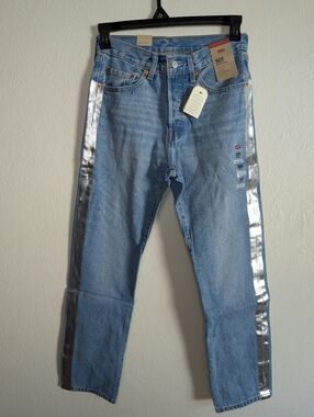 NWT Levi's 501 Original Silver Striped Jeans Women's Size 28x30